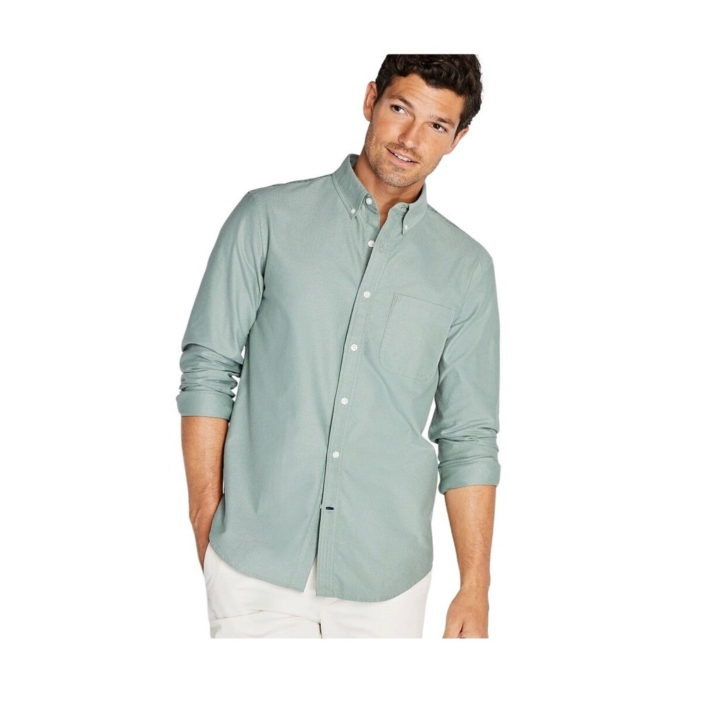 Club Monaco Long Sleeve Solid Oxford Button Down Shirt Slim Fit Green Knit  XL